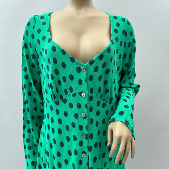 NWT Ghost London Jamie Long Sleeve Midi Dress Green Spot Print Women's Size XL - Picture 2 of 11